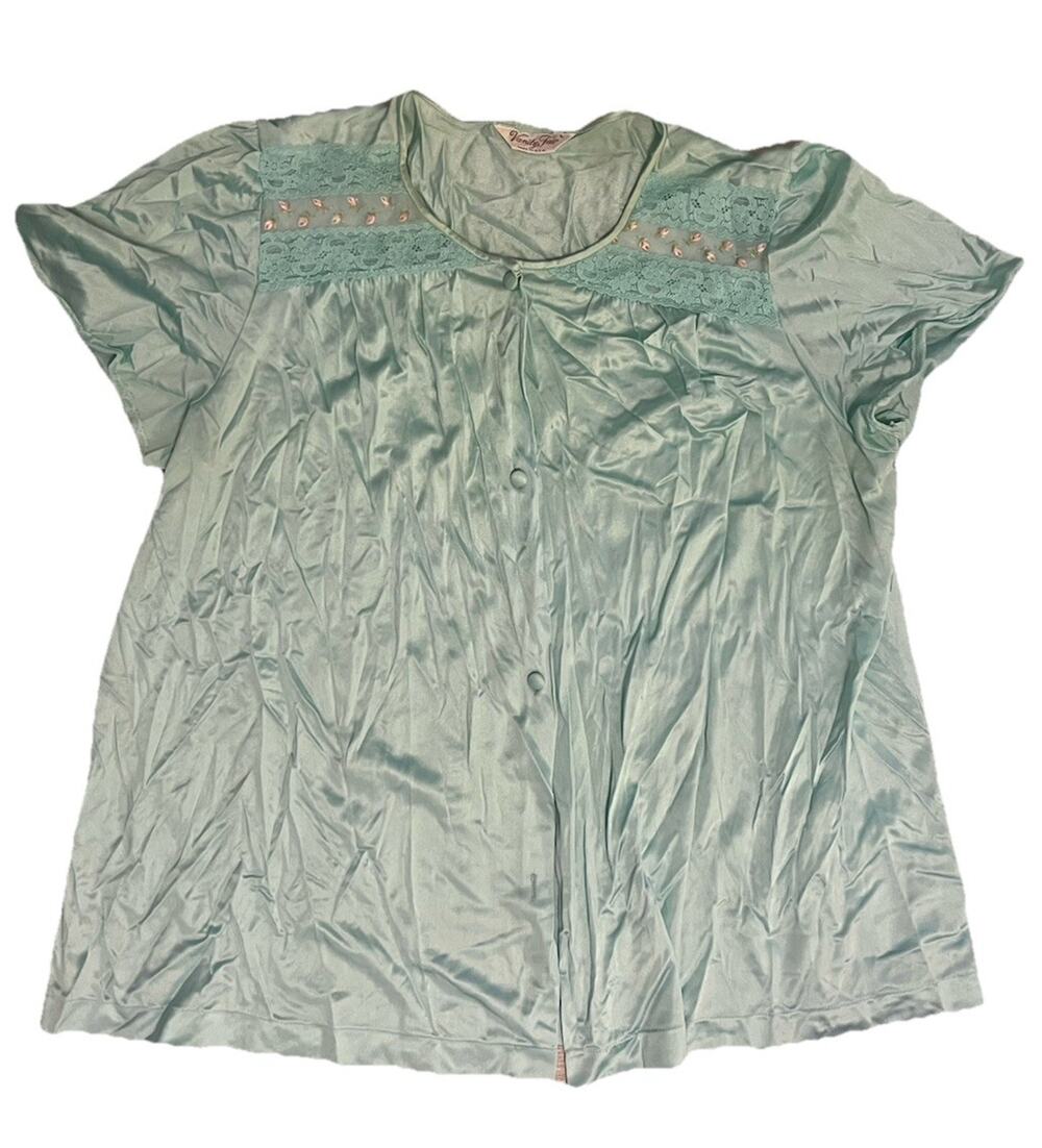 VTG 80s Lace Bed Jacket Sea Green Floral Ethereal Coquette Boho Flowy M/L